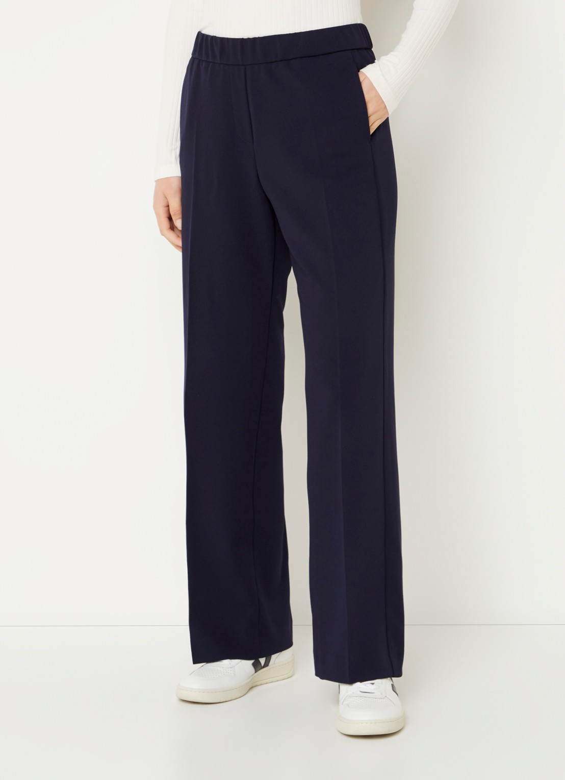 Gardeur Franca mid waist wide fit pantalon met persplooi - detail 2 donkerblauw