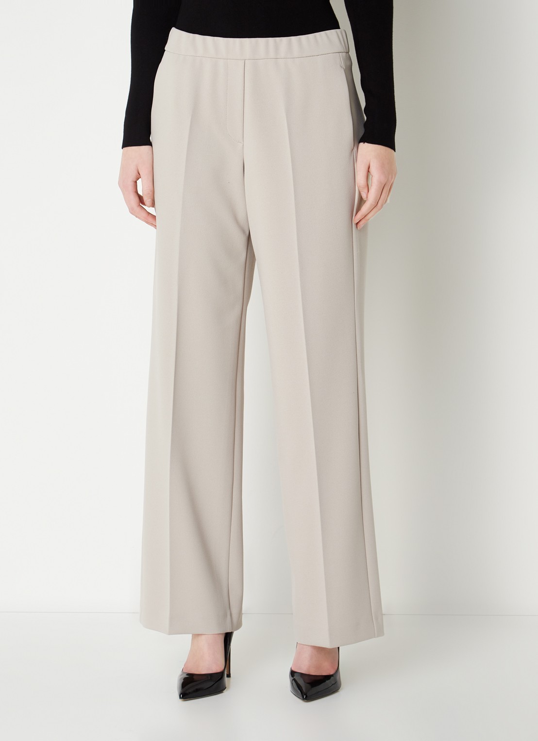 Gardeur Franca mid waist wide fit pantalon met persplooi - detail zand