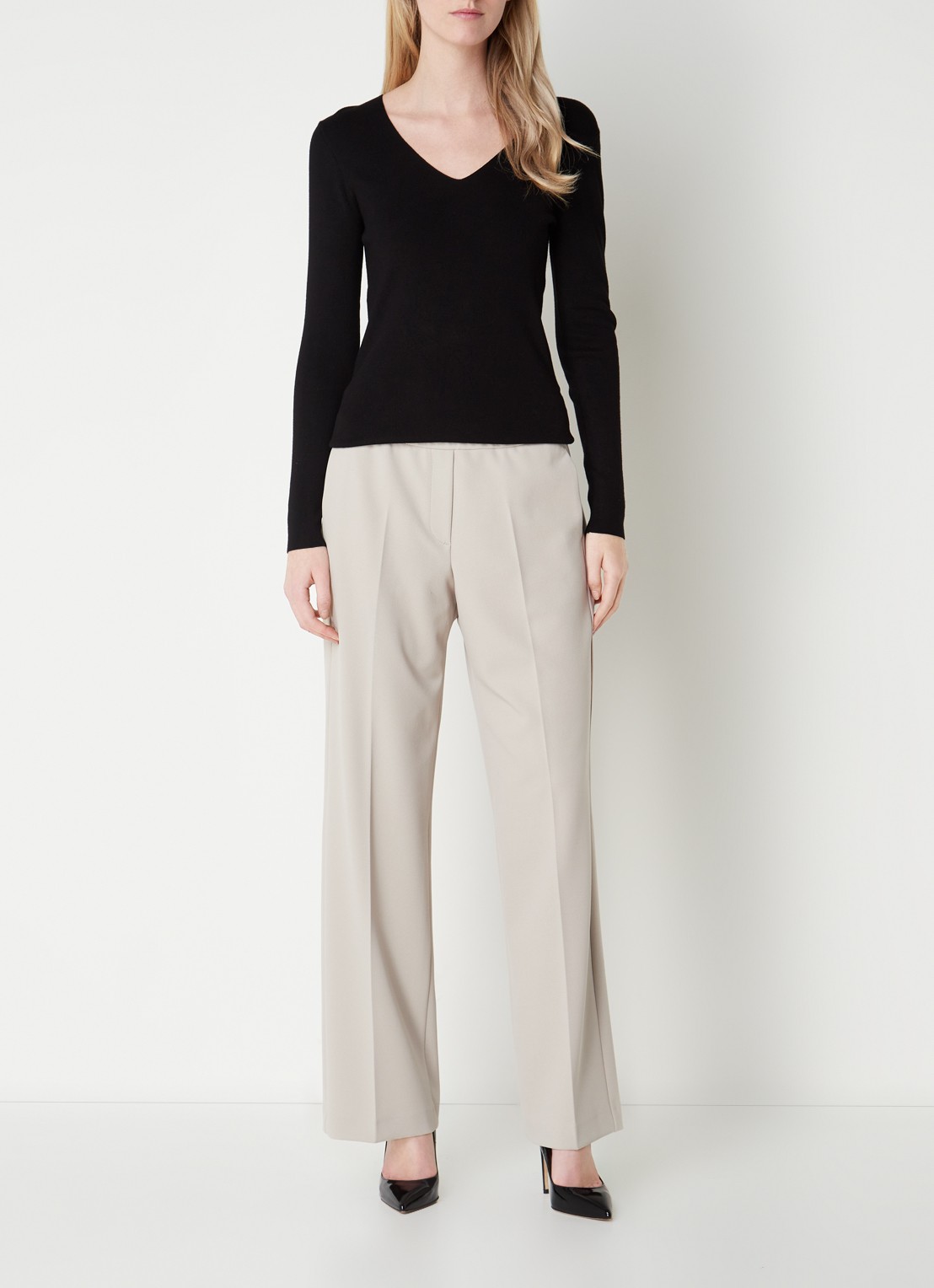 Gardeur Franca mid waist wide fit pantalon met persplooi - voorkant 4 zand