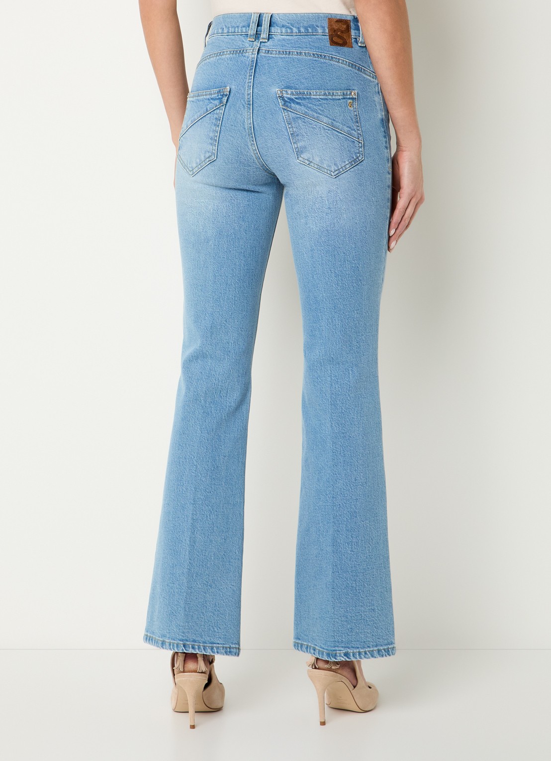 Gardeur High waist flared jeans met lichte wassing - achterkant 5 indigo