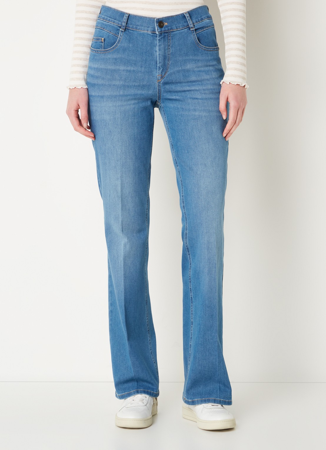 Gardeur High waist flared jeans met medium wassing - detail 4 indigo