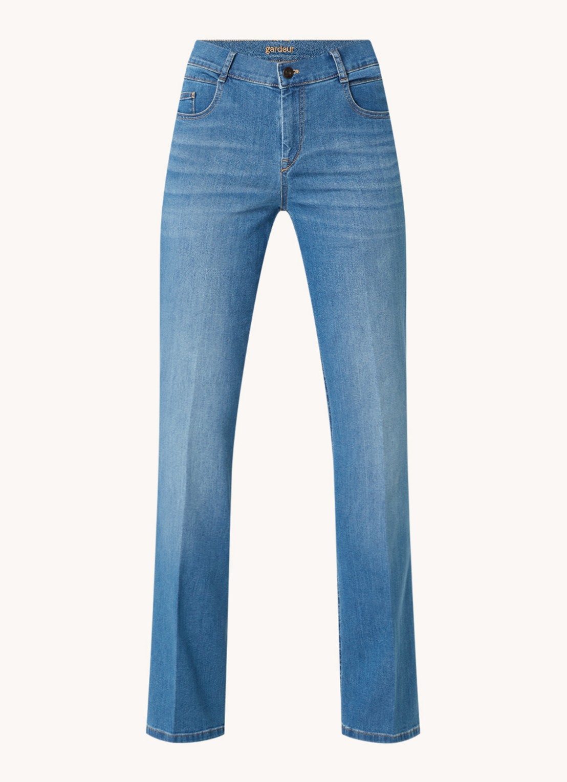 Gardeur High waist flared jeans met medium wassing - voorkant indigo