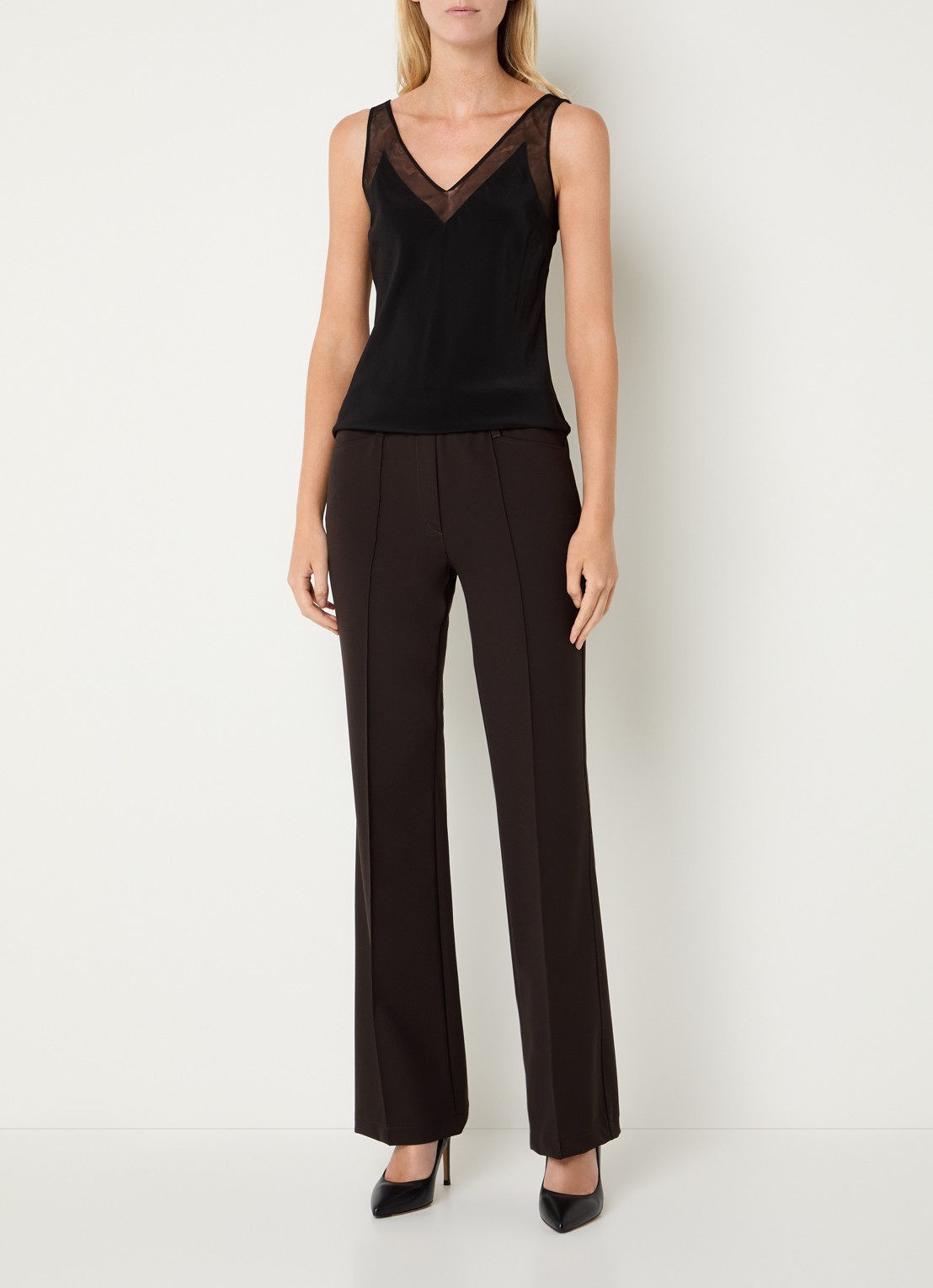 Gardeur High waist flared pantalon met stretch - voorkant 2 donkerbruin