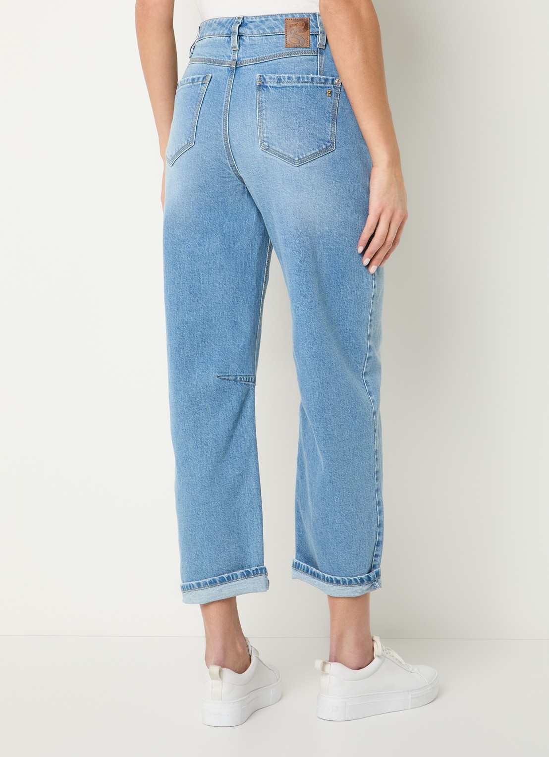 Gardeur High waist straight leg cropped jeans met lichte wassing - achterkant 5 indigo