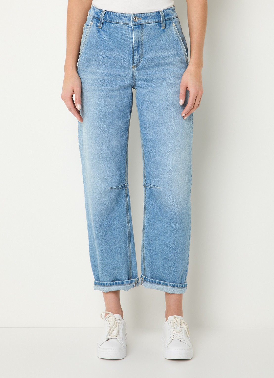 Gardeur High waist straight leg cropped jeans met lichte wassing - detail 3 indigo