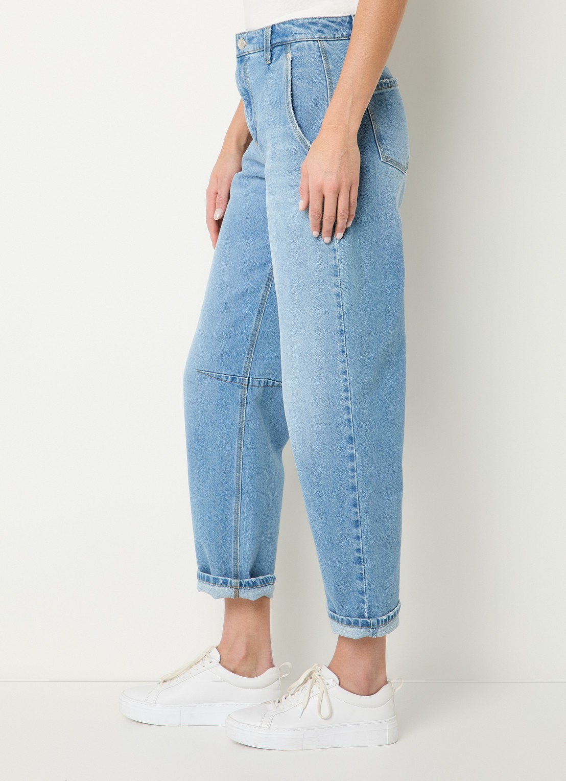 Gardeur High waist straight leg cropped jeans met lichte wassing - detail 4 indigo