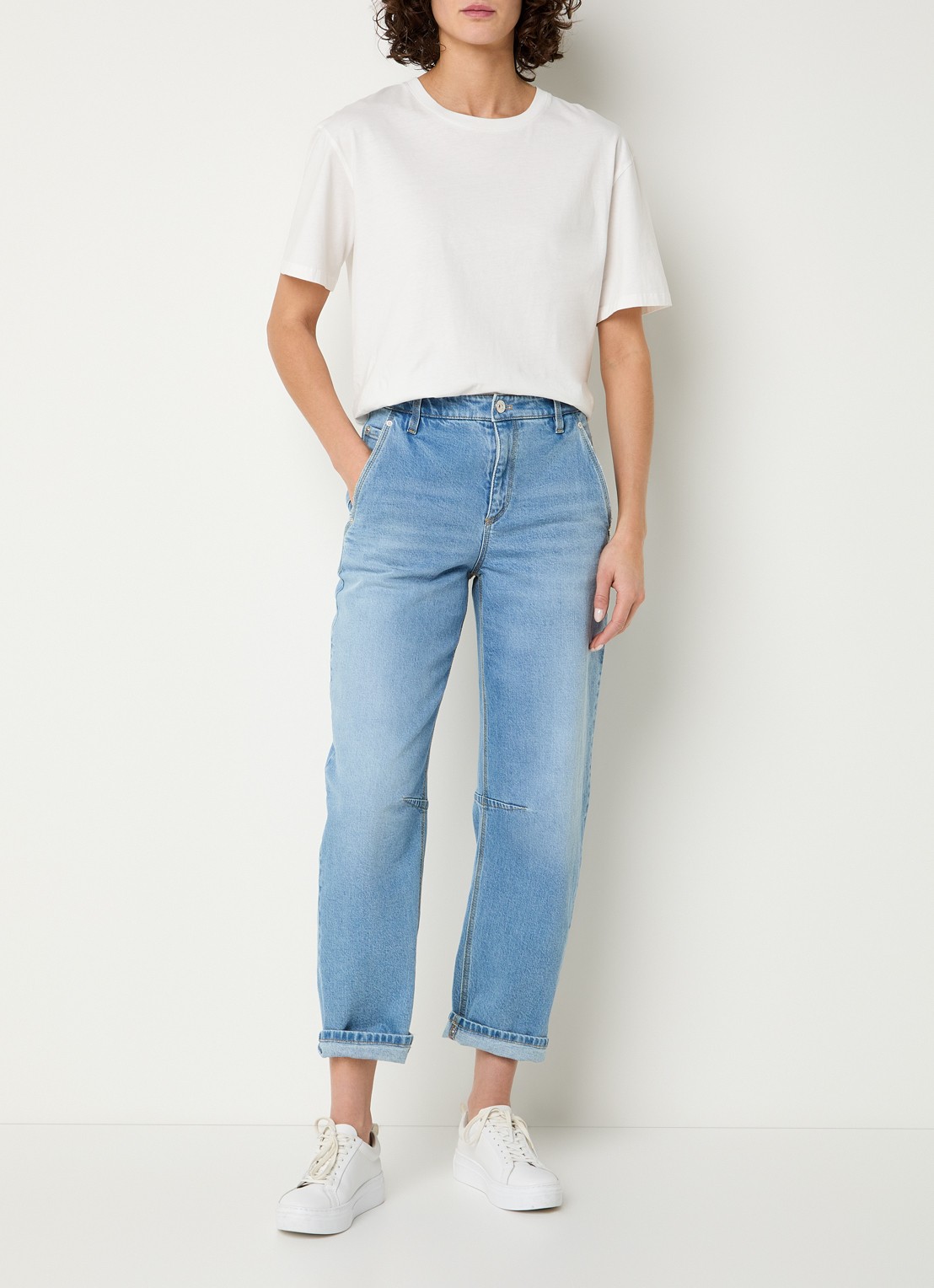 Gardeur High waist straight leg cropped jeans met lichte wassing - voorkant 2 indigo