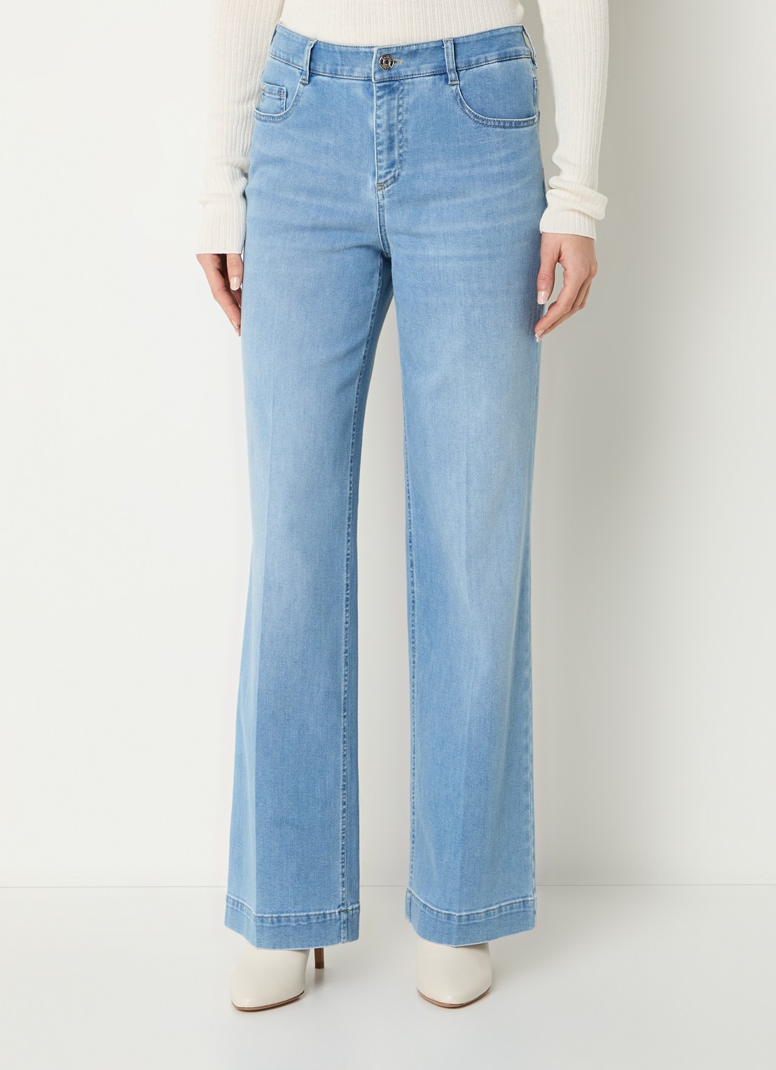 Gardeur High waist wide leg jeans  met lichte wassing - detail 3 indigo