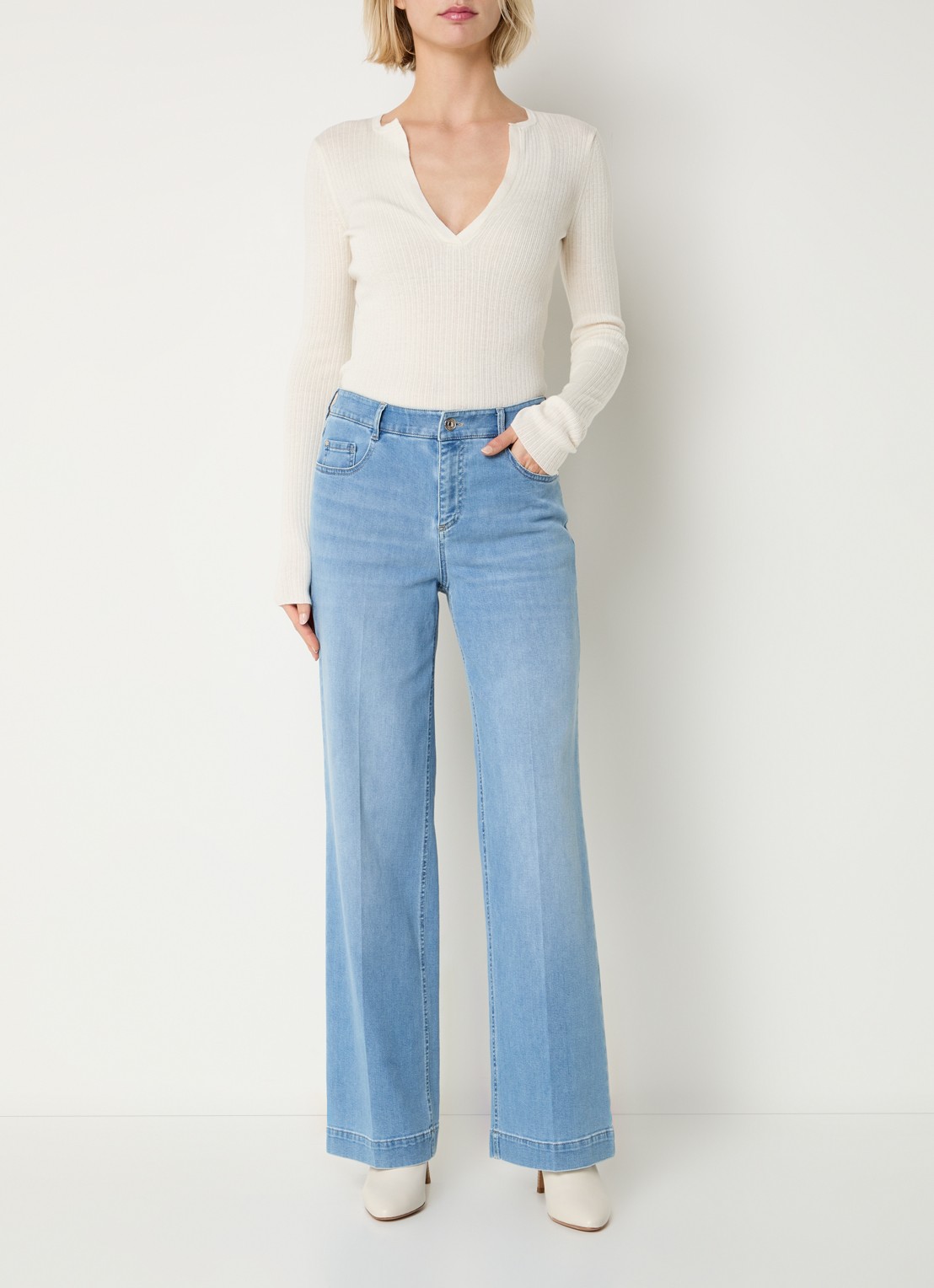 Gardeur High waist wide leg jeans  met lichte wassing - voorkant 2 indigo