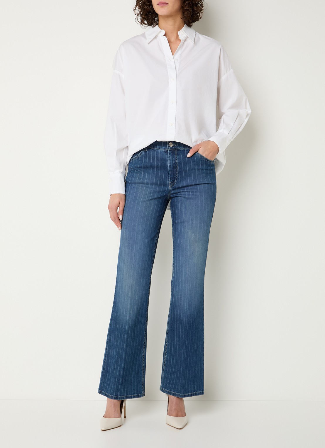 Gardeur Hose high waist flared fit jeans met donkere wassing - voorkant 5 indigo