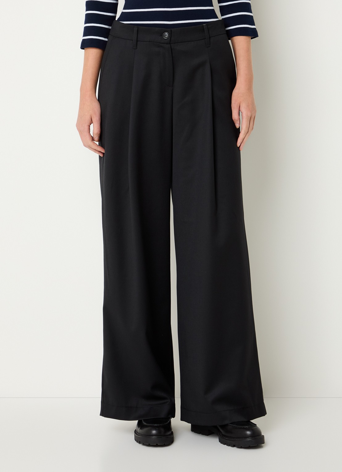 Gardeur Hose mid waist wide fit pantalon in wolblend - detail 4 zwart
