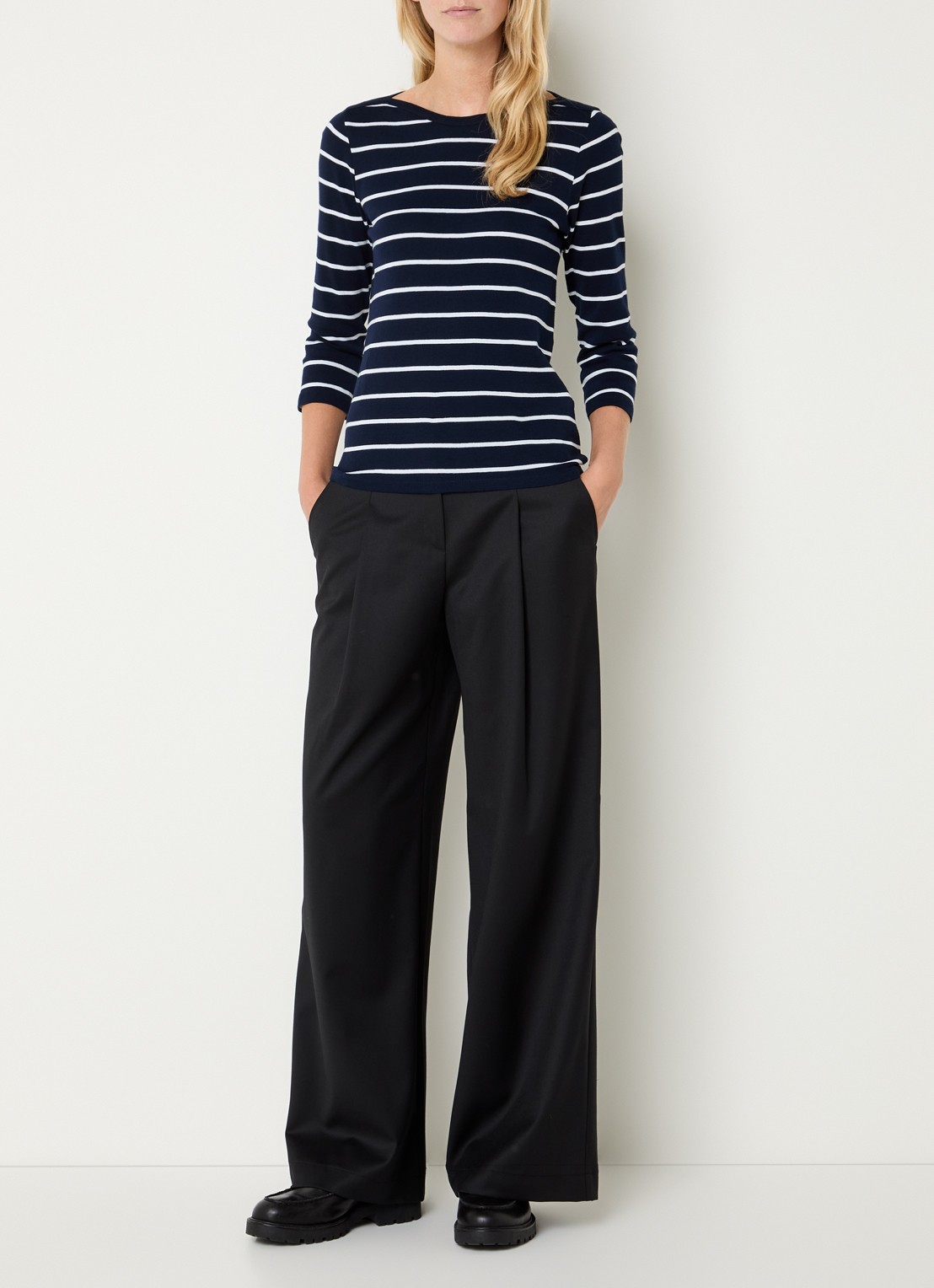 Gardeur Hose mid waist wide fit pantalon in wolblend - voorkant 2 zwart