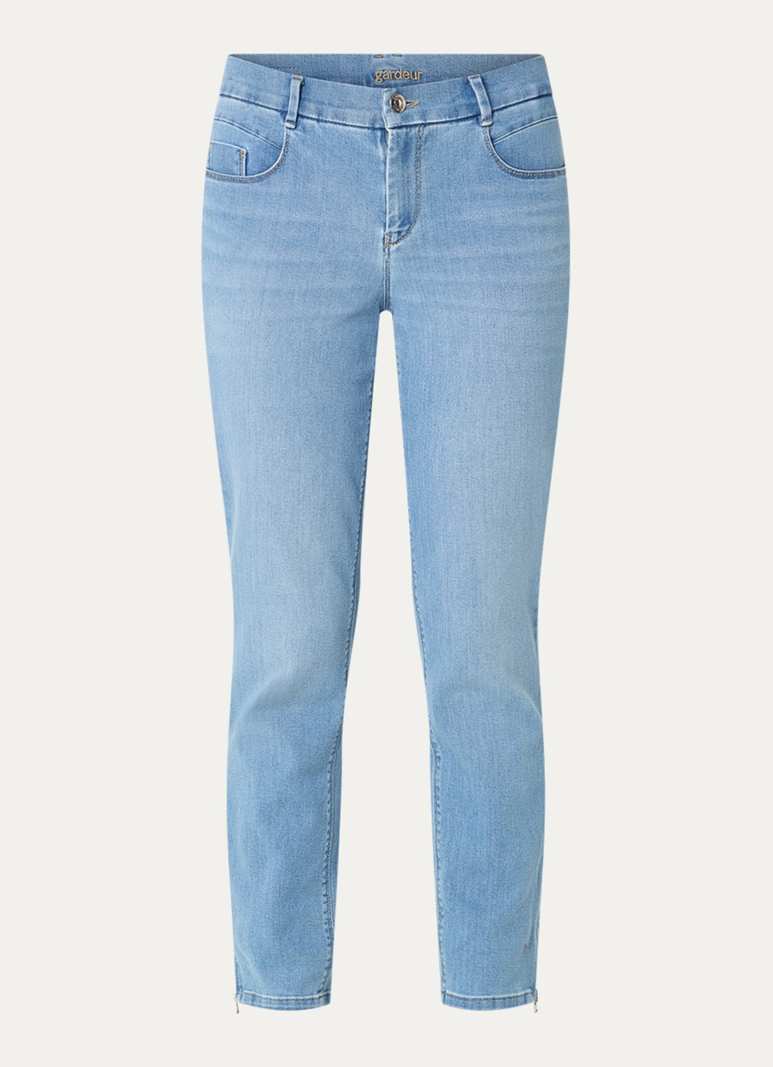 Gardeur Mid waist cropped slim fit jeans  met lichte wassing - voorkant 3 indigo