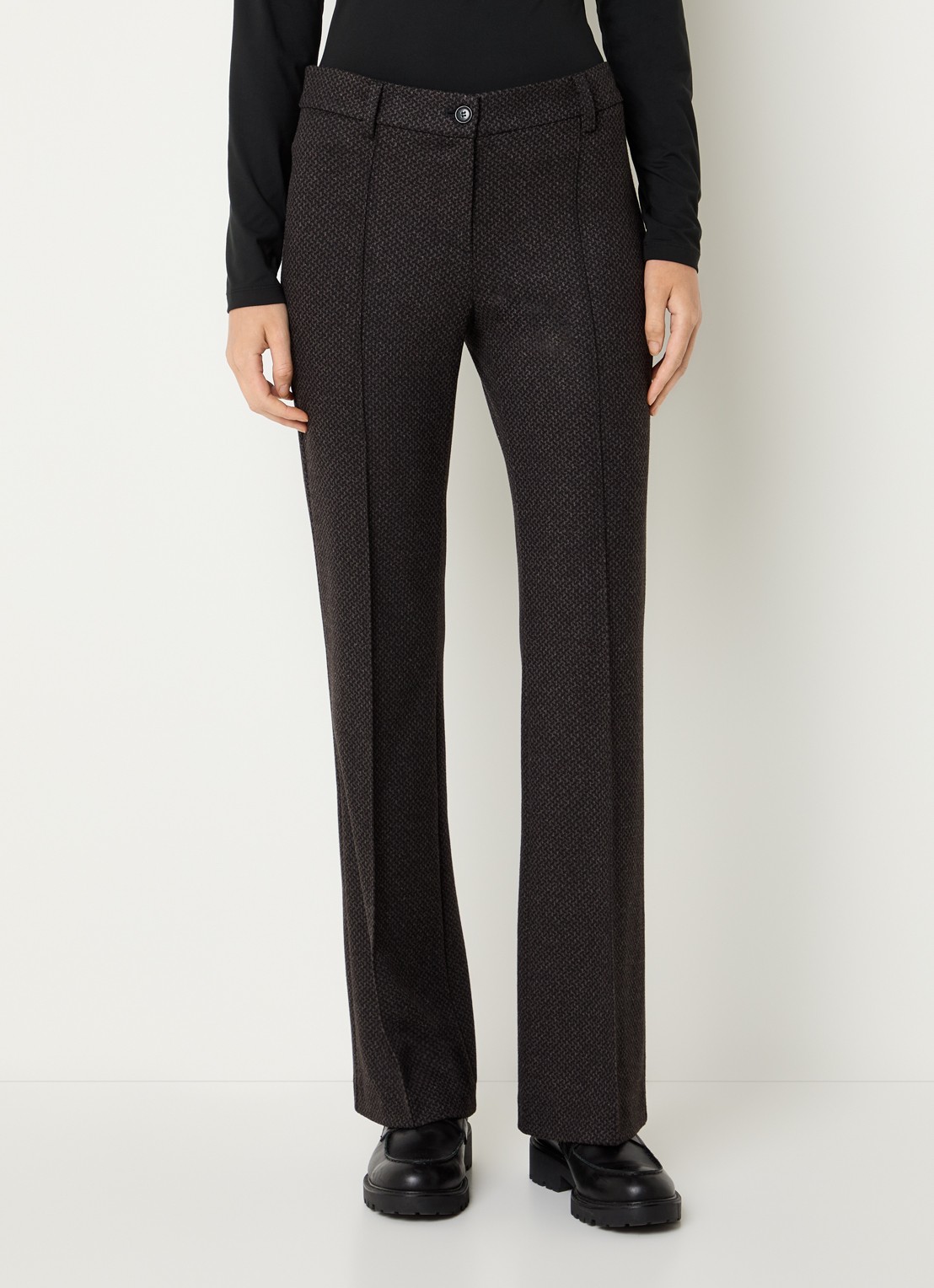 Gardeur Mid waist flared broek met ingebreid print - detail donkerbruin