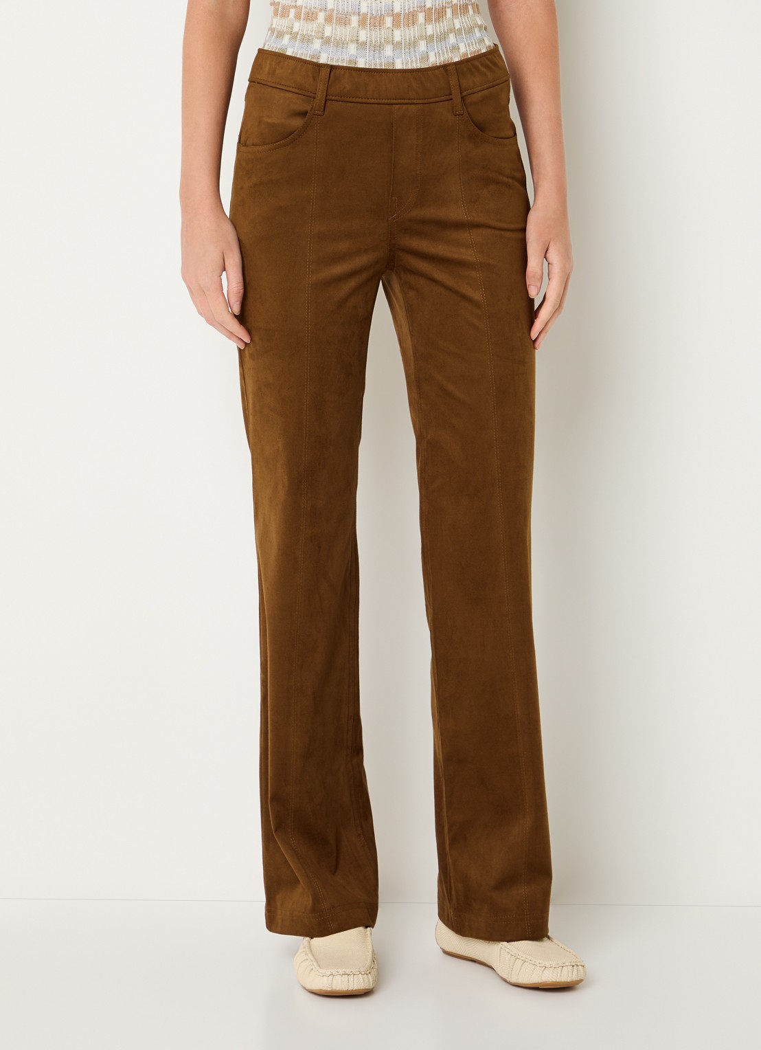 Gardeur Mid waist flared broek van suède - detail 4 cognac