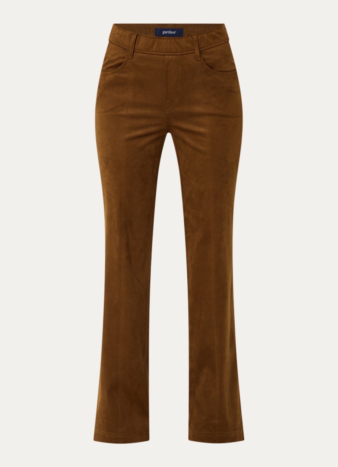 Gardeur Mid waist flared broek van suède - voorkant 2 cognac