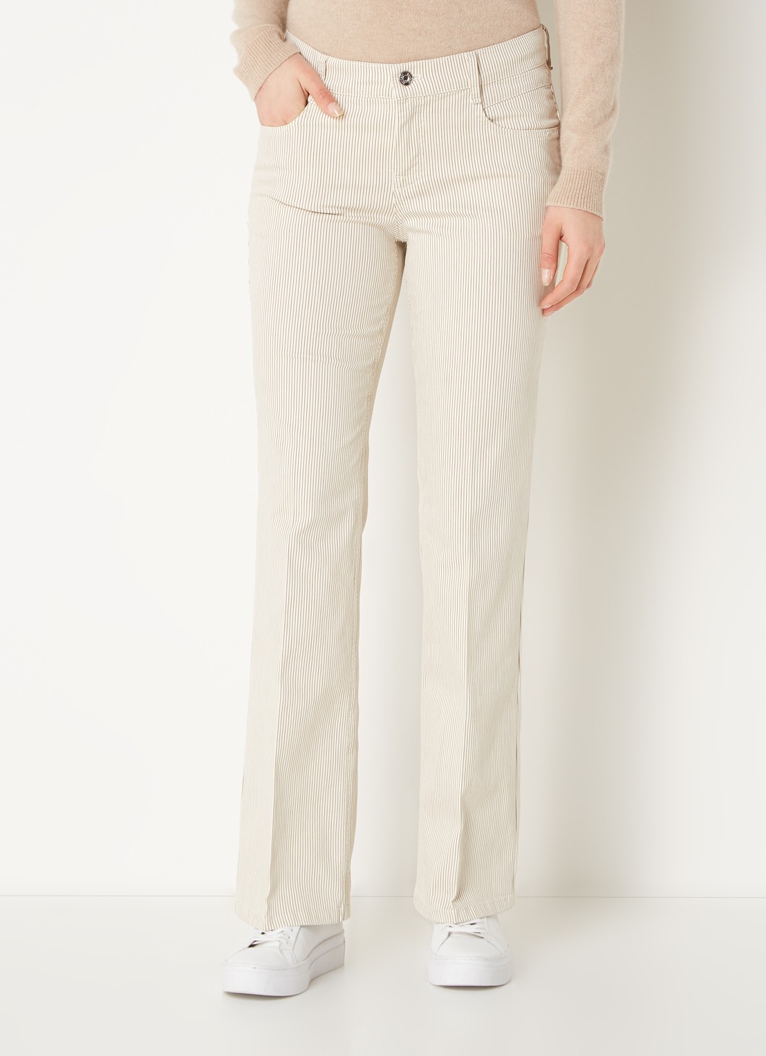 Gardeur Mid waist flared jeans met streepprint - detail zand