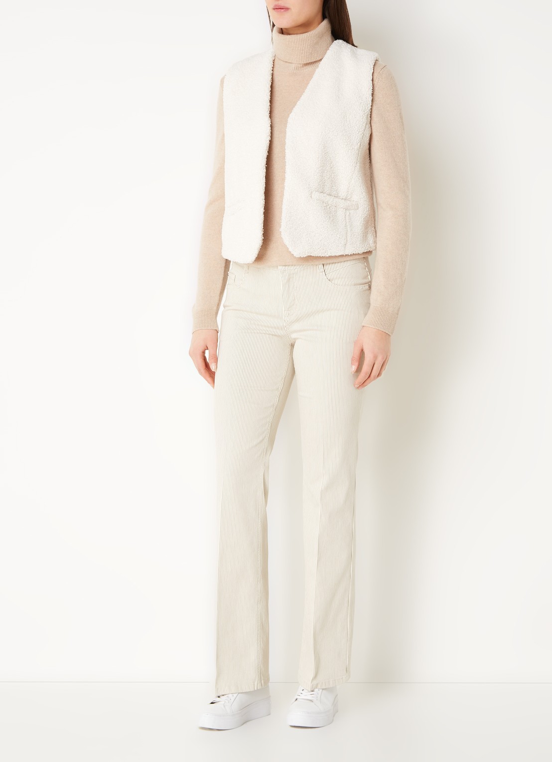 Gardeur Mid waist flared jeans met streepprint - voorkant 5 zand