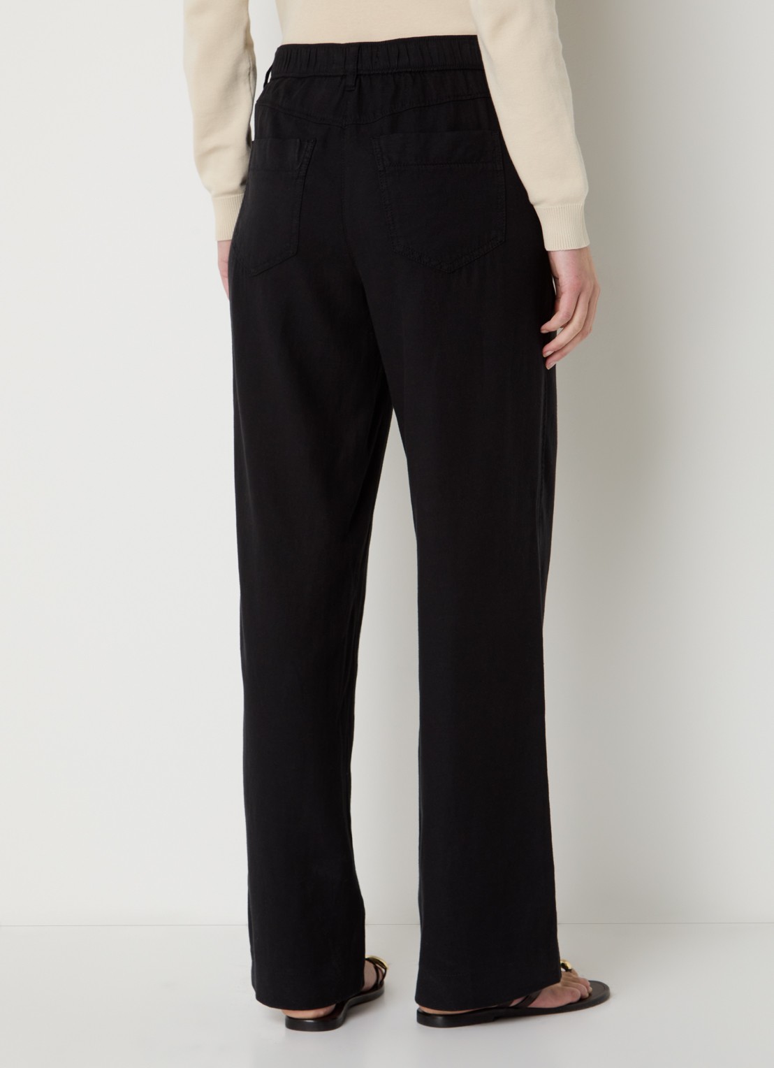 Gardeur Mid waist straight fit chino in linnenblend met steekzakken - achterkant 3 zwart