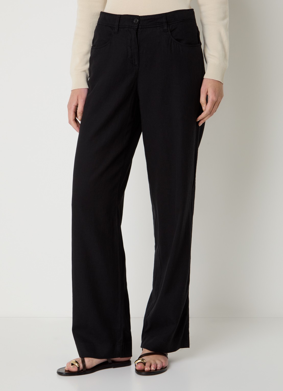 Gardeur Mid waist straight fit chino in linnenblend met steekzakken - detail 4 zwart