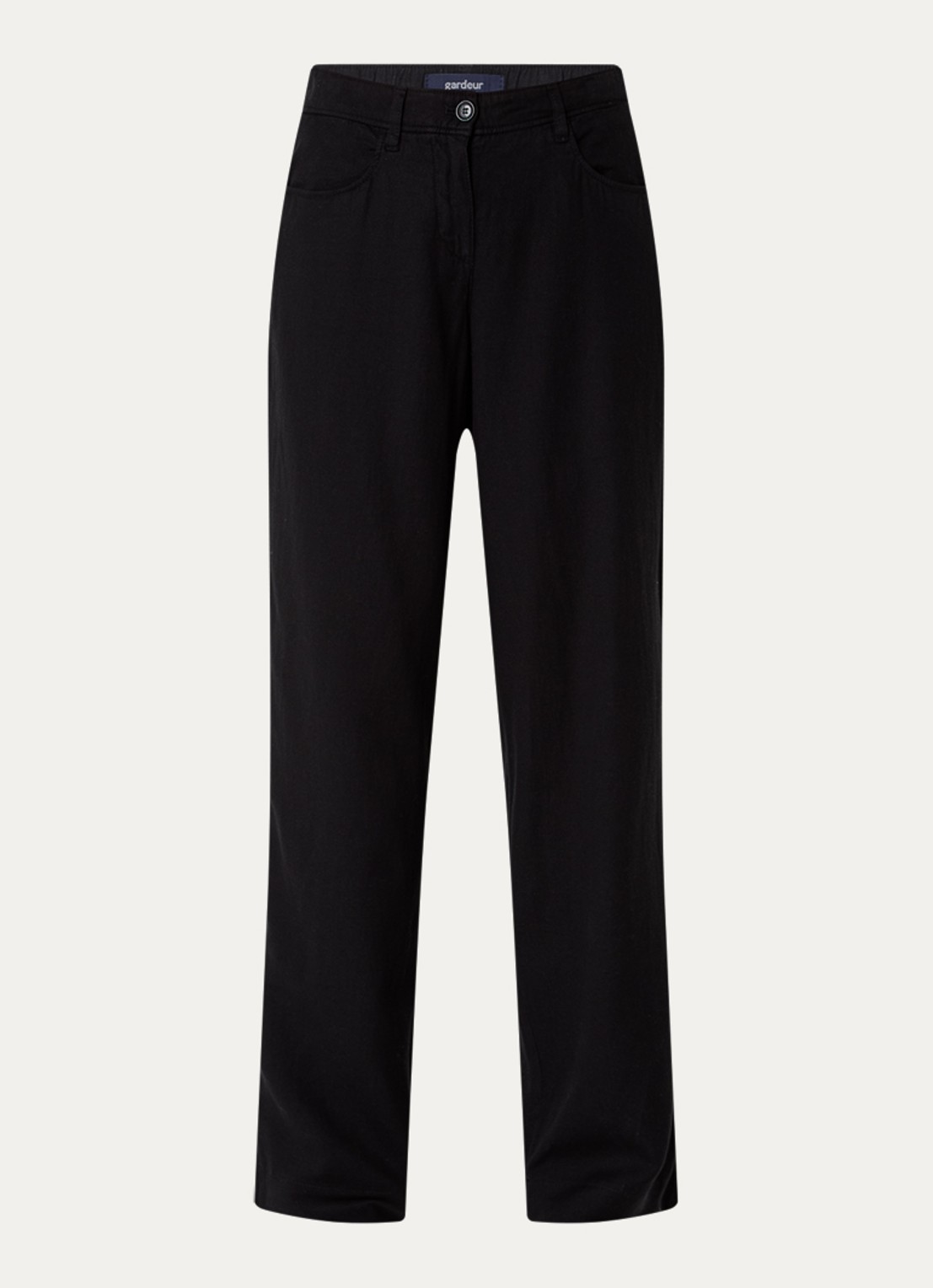 Gardeur Mid waist straight fit chino in linnenblend met steekzakken - voorkant zwart
