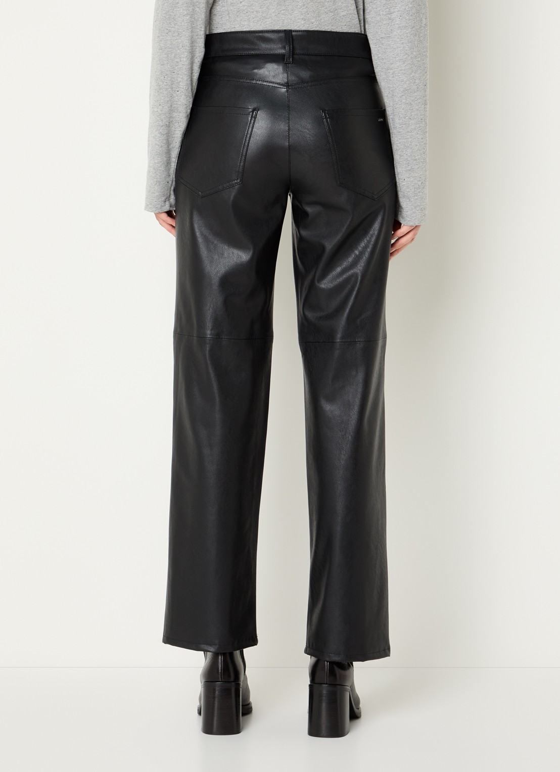 Gardeur Mid waist straight leg broek van imitatieleer - achterkant 3 zwart