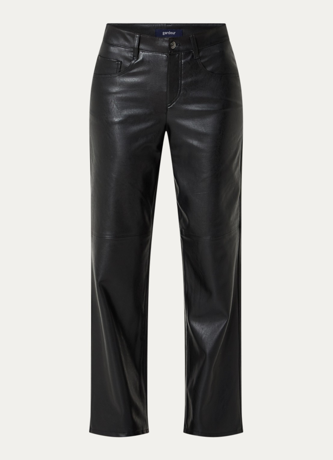 Gardeur Mid waist straight leg broek van imitatieleer - voorkant 4 zwart