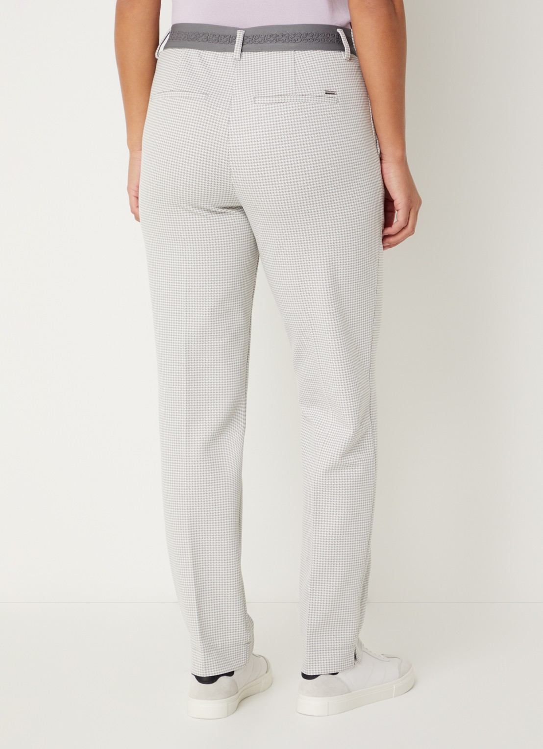 Gardeur Zigarette mid waist tapered pantalon met pied-de-poule dessin - achterkant lichtgrijs