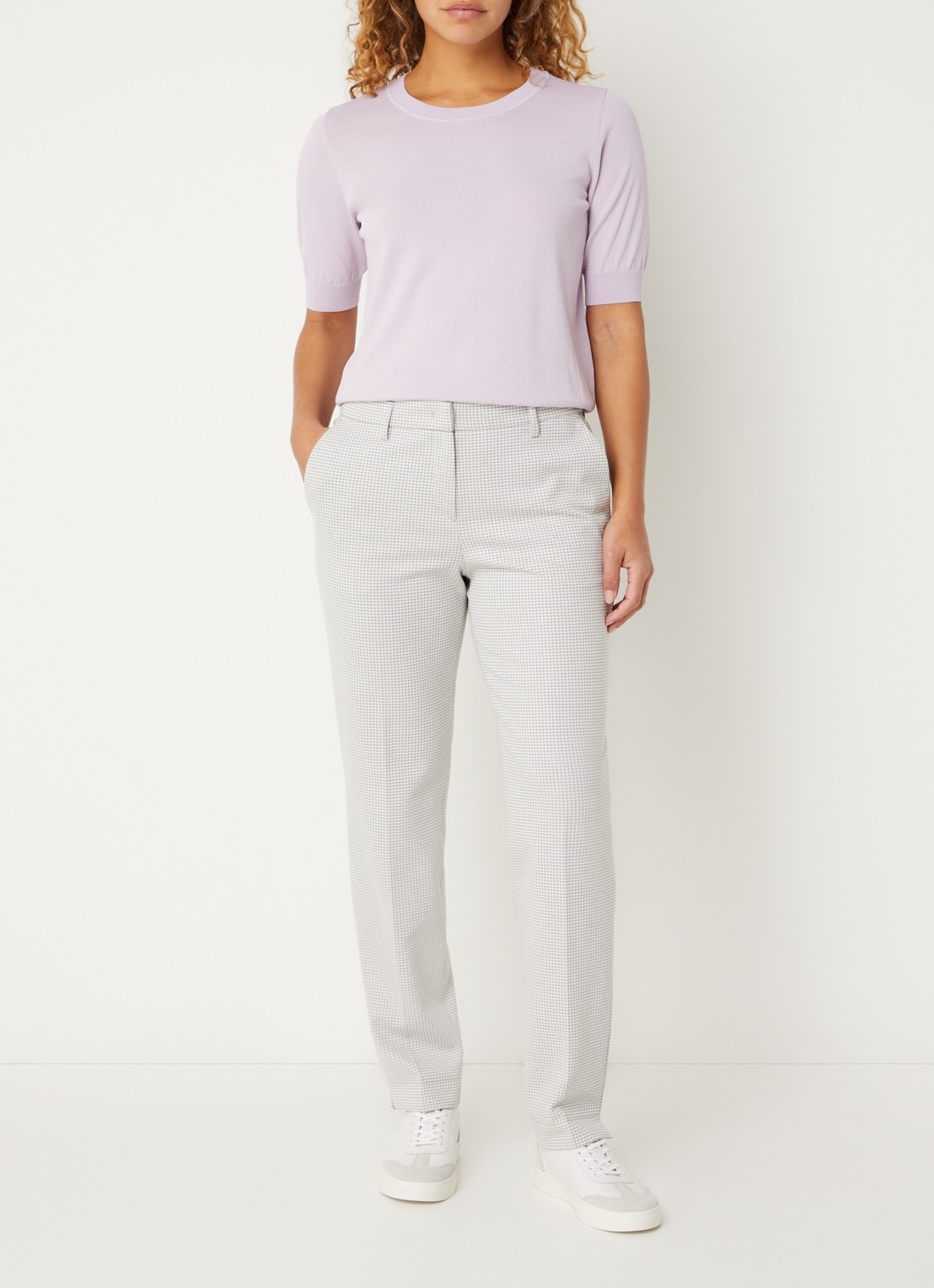 Gardeur Zigarette mid waist tapered pantalon met pied-de-poule dessin - voorkant 4 lichtgrijs