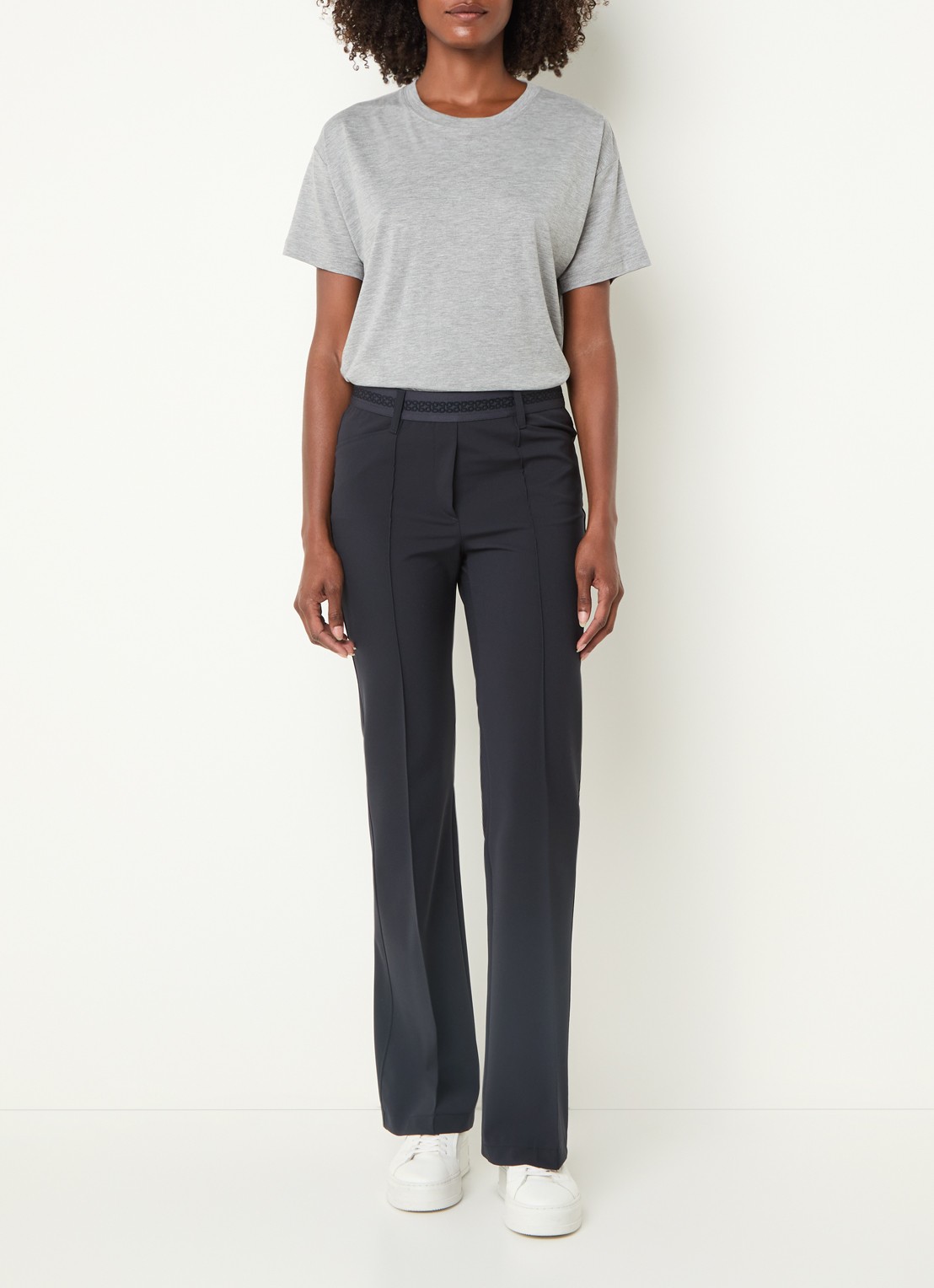 Gardeur Zilla high waist slim fit broek met steekzakken - voorkant 2 donkerblauw