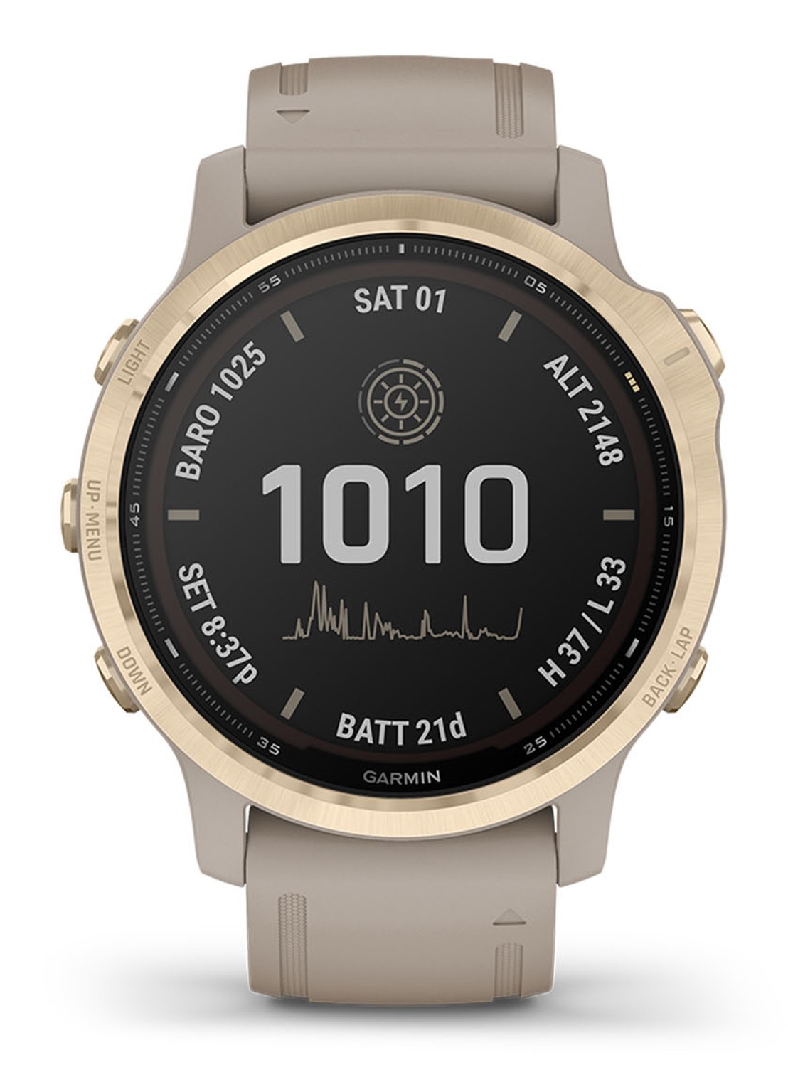 Garmin Fenix 6s Pro Solar smartwatch 010-02409-11 - voorkant goud