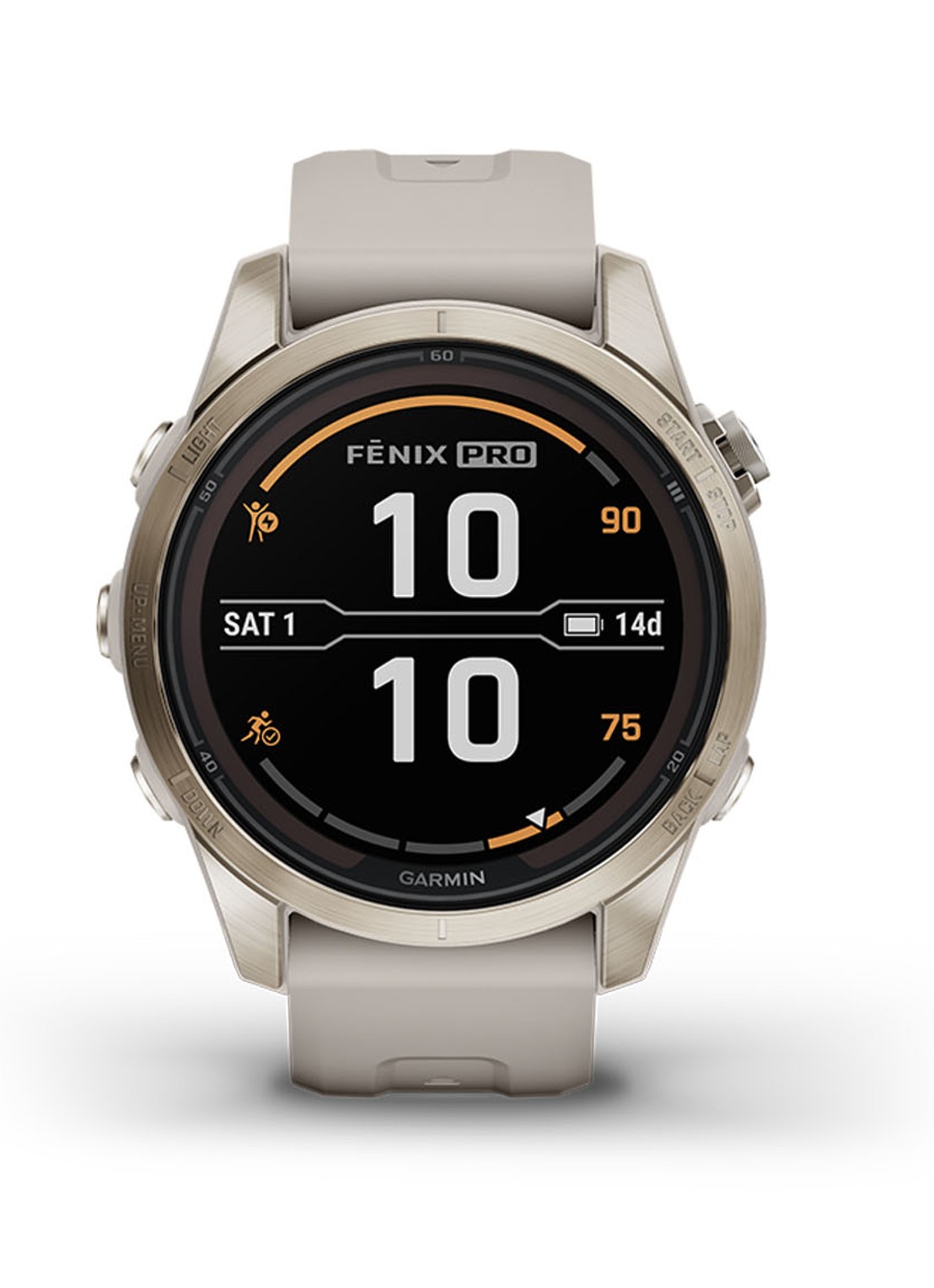 Garmin Fenix 7S Pro Solar horloge 42 mm met saffierglas - voorkant 6 goud