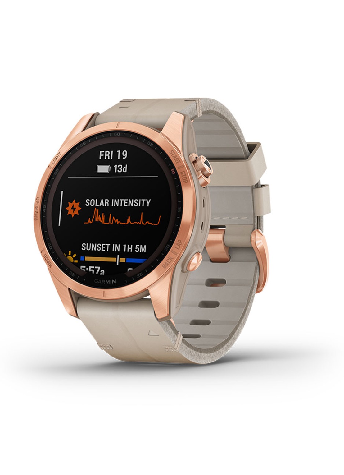 Garmin Fenix 7S Sapphire Solar smartwatch 42 mm - voorkant 7 roségoud