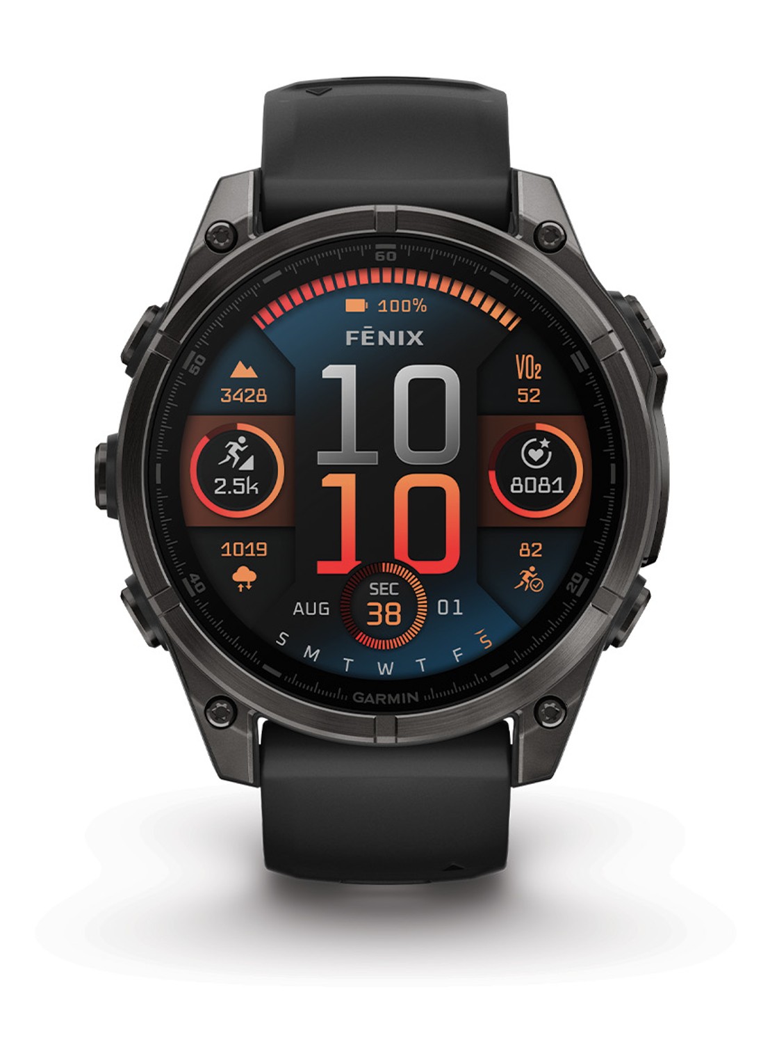 Garmin Fenix 8 47mm, AMOLED, saffier - voorkant 3 zwart