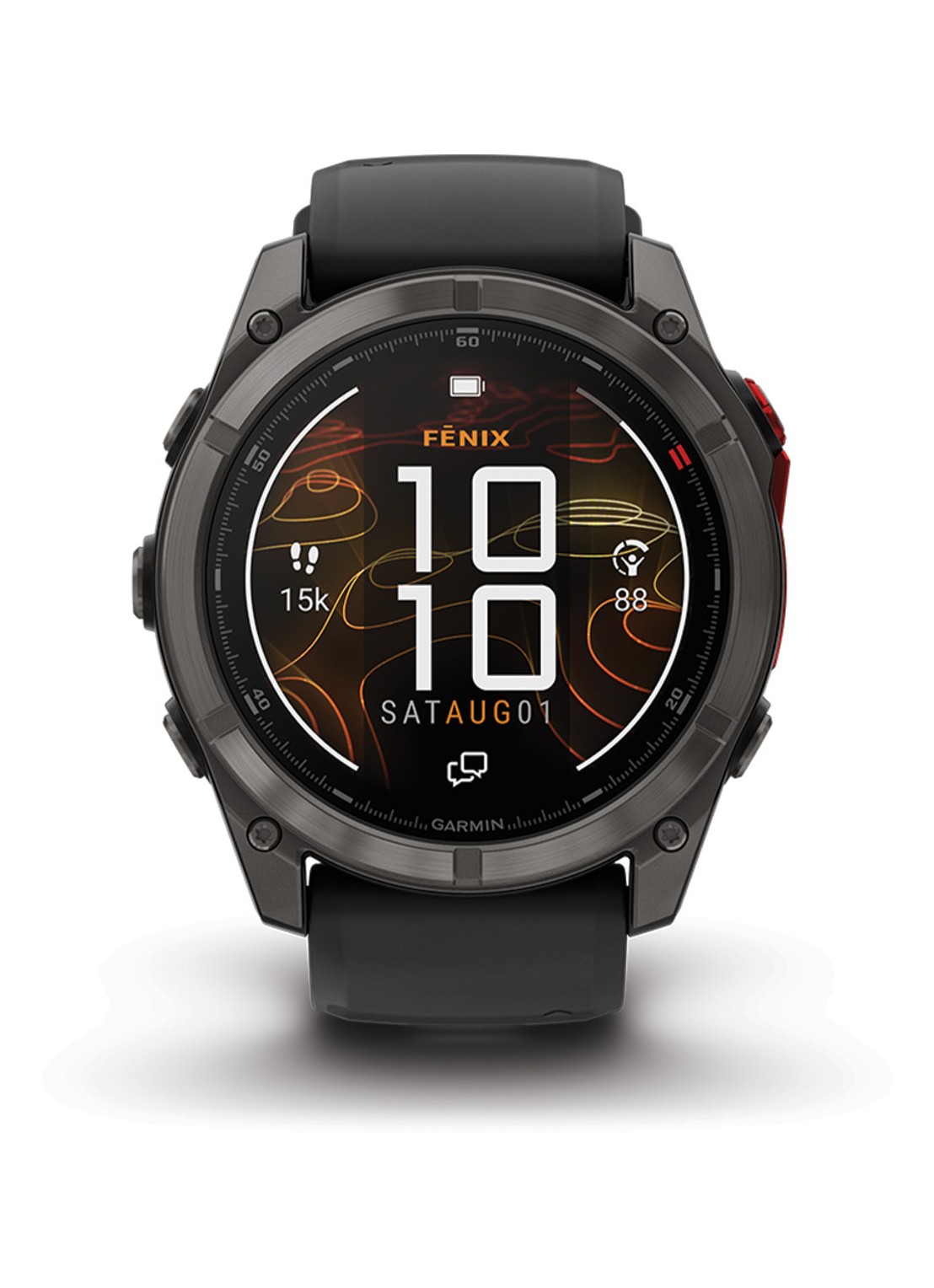 Garmin Fenix 8 Pro Microled LTE smartwatch 51 mm, Saffierglas, Titanium met siliconen band - voorkant antraciet