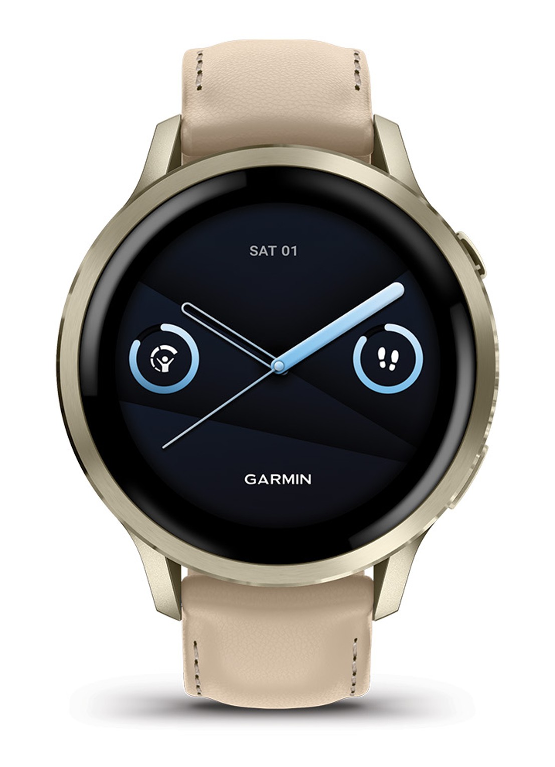 Garmin Venu 4 smartwatch 41 MM, met siliconen en lederen band - voorkant goud
