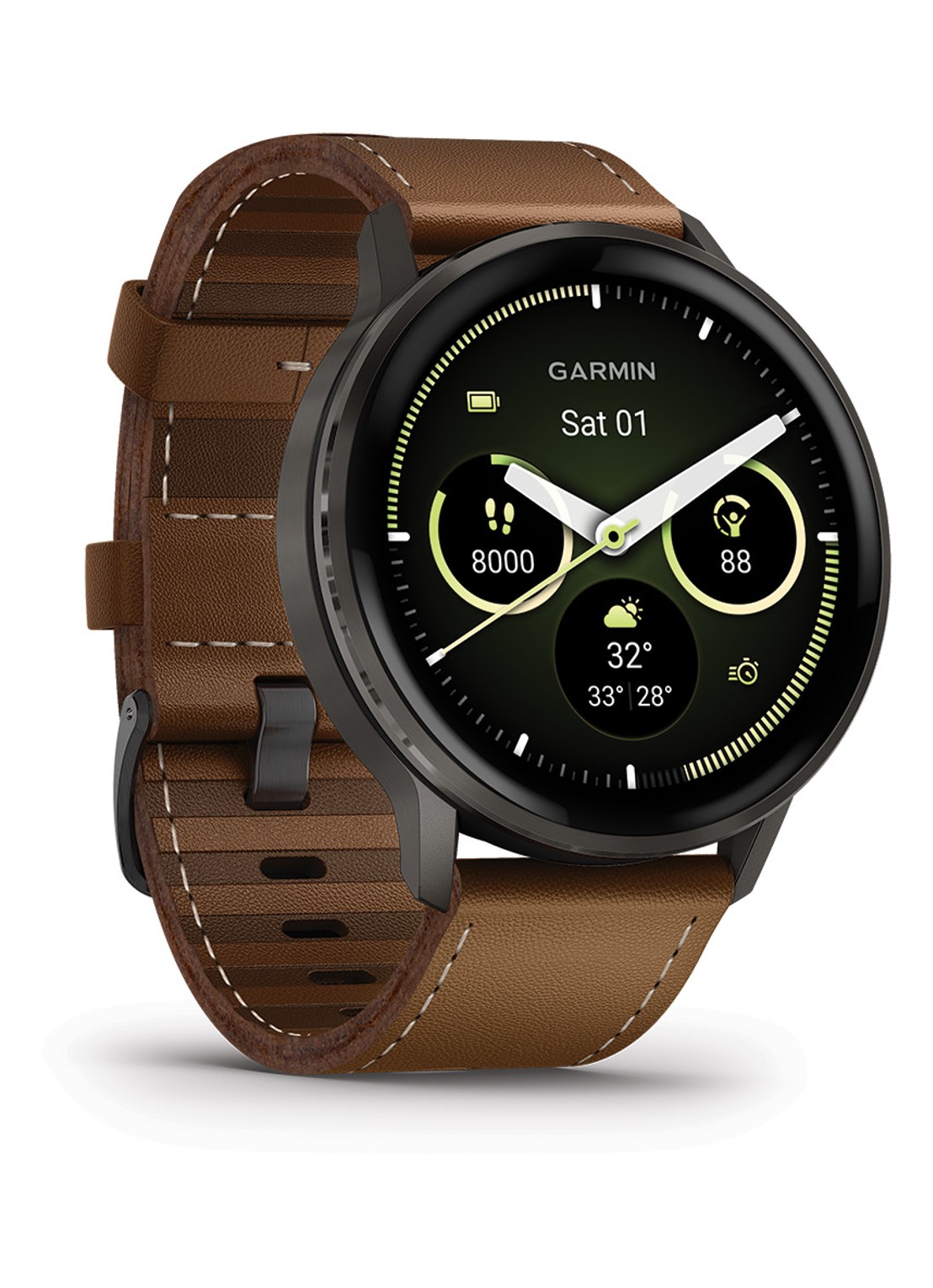 Garmin Venu 4 smartwatch 45 mm, met siliconen en lederen band - detail bruin