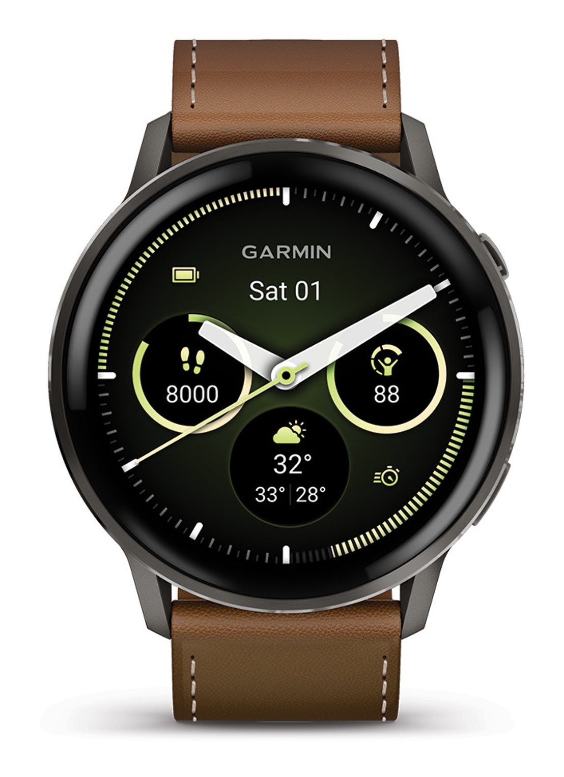 Garmin Venu 4 smartwatch 45 mm, met siliconen en lederen band - voorkant 5 bruin