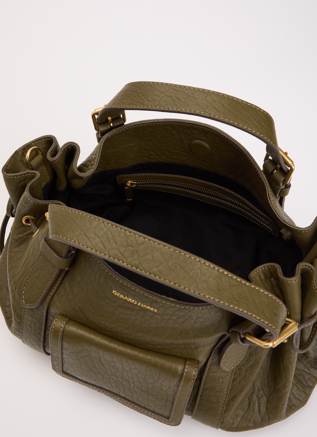 Gerard Darel 18H handtas van schapenleer met afneembare schouderriem - detail 2 bronsgroen