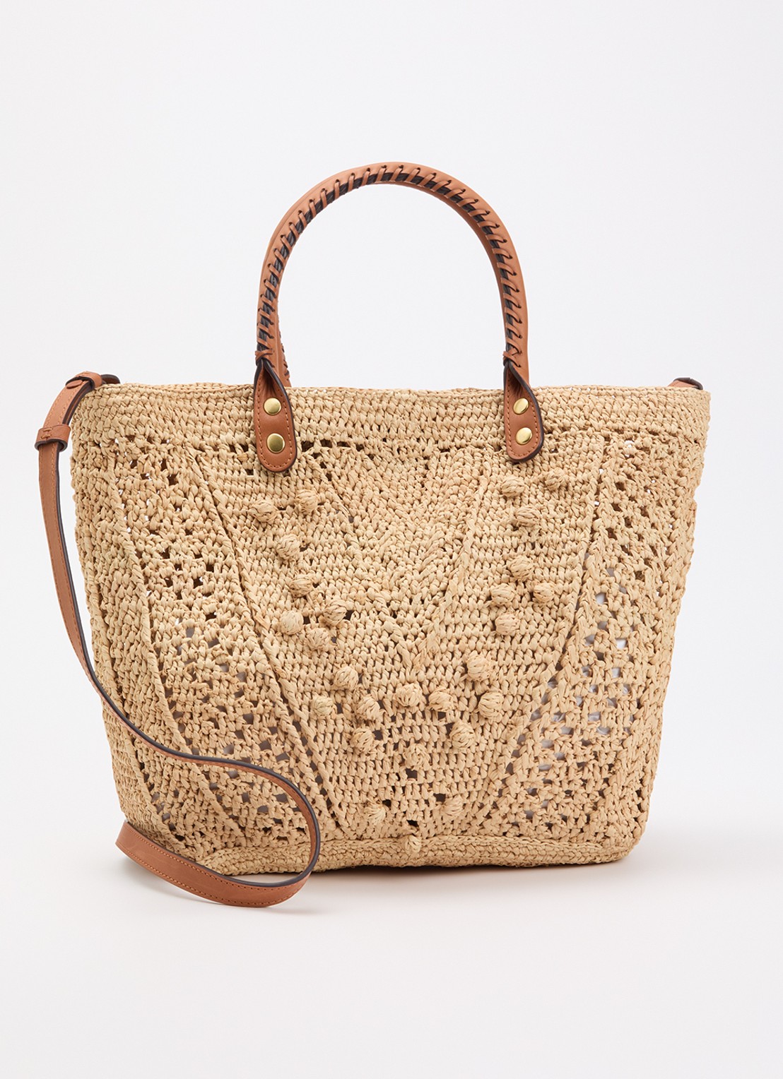 Gerard Darel 18H schoudertas van raffia met leren details - voorkant 5 zand