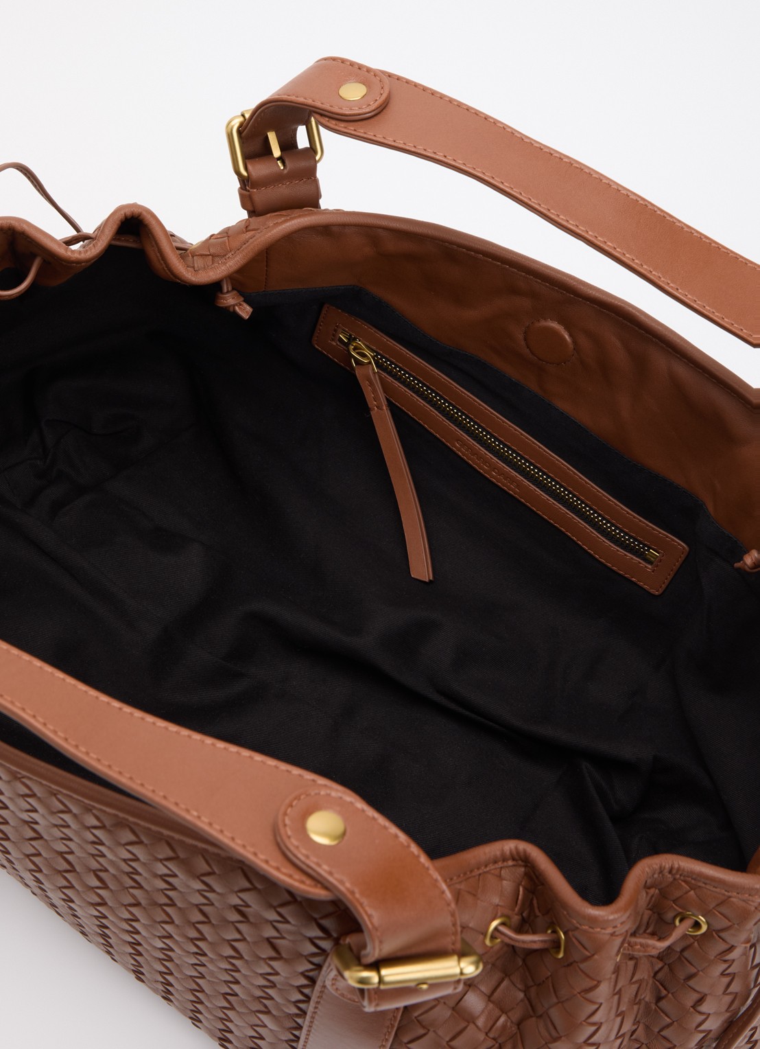 Gerard Darel 24H handtas van leer met gevlochten detail - detail 2 bruin