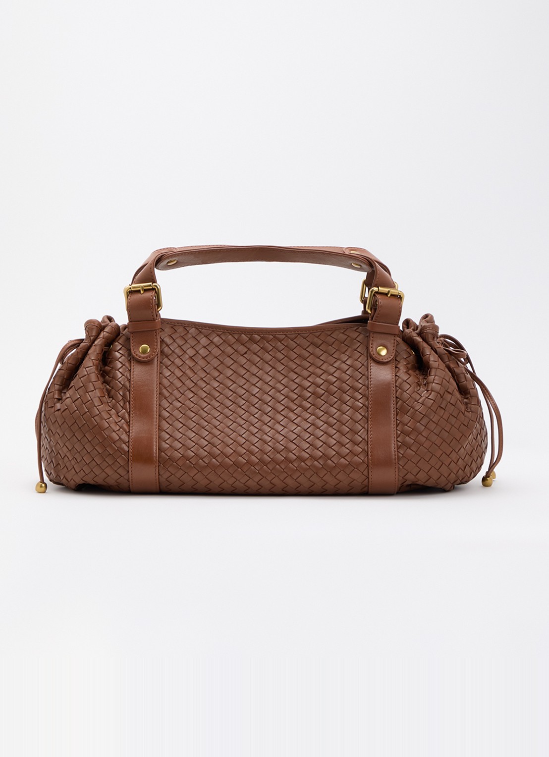 Gerard Darel 24H handtas van leer met gevlochten detail - voorkant 5 bruin