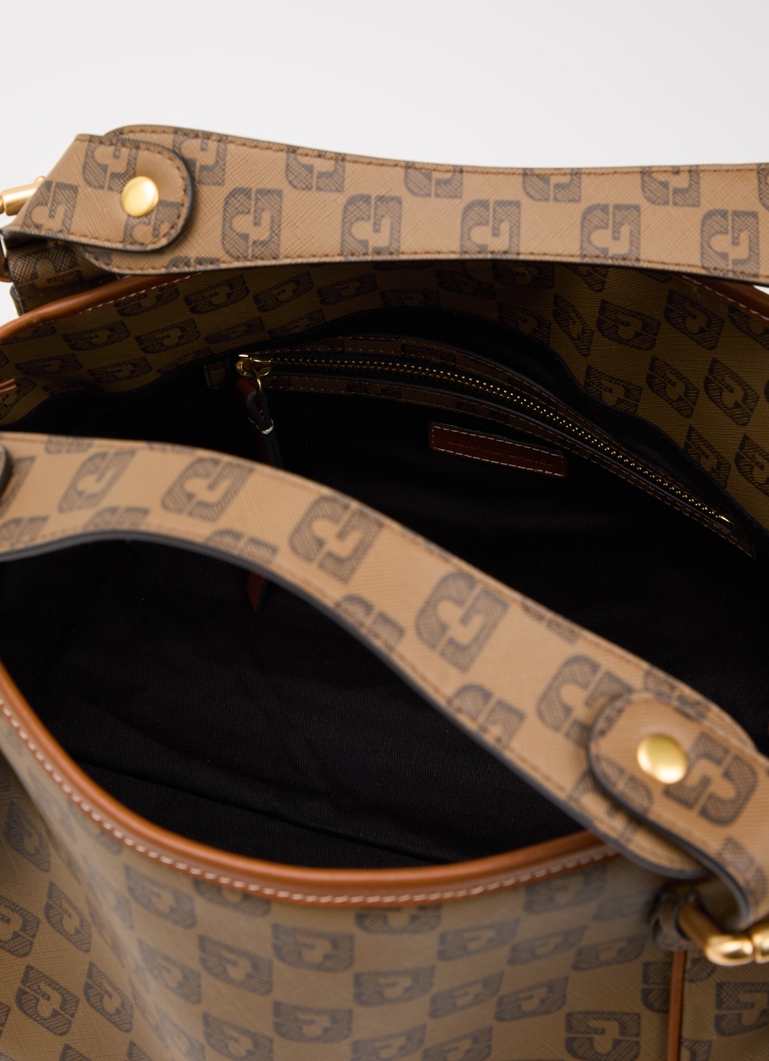 Gerard Darel 24H handtas van leer met logoprint  - detail bruin