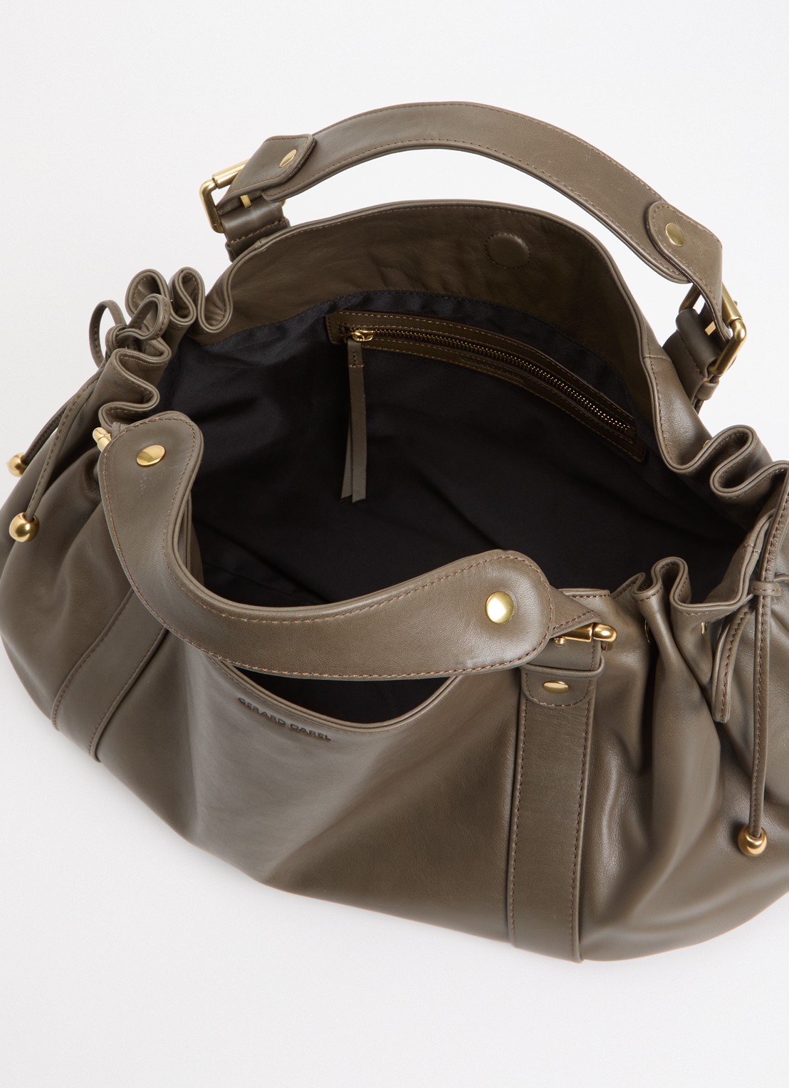 Gerard Darel 24H handtas van leer - detail 3 khaki