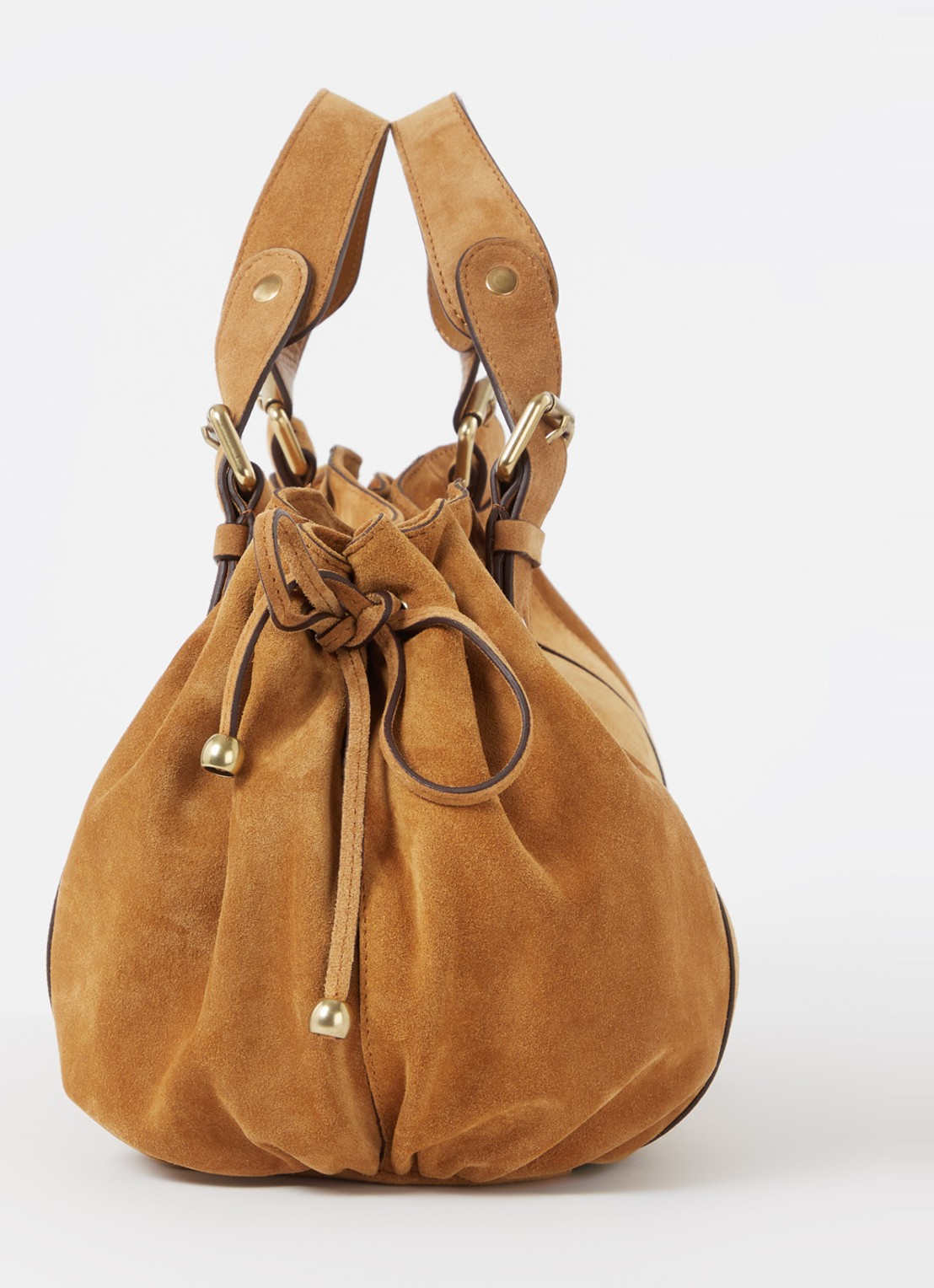Gerard Darel 24H handtas van suéde met trekkoord - detail 2 camel