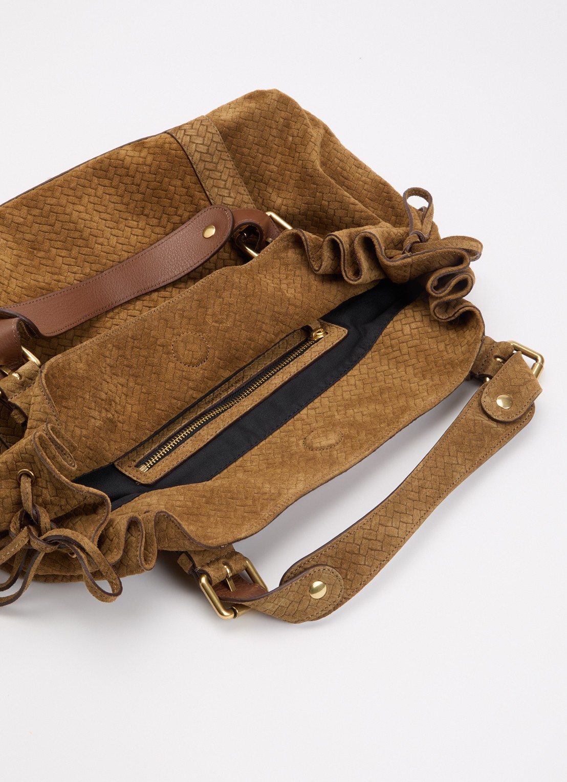Gerard Darel 24H handtas van suède - detail 3 cognac