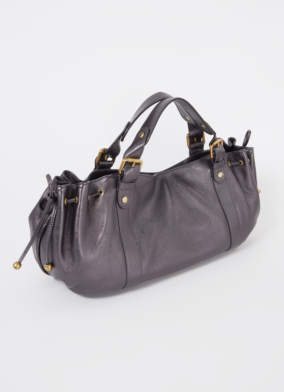 Gerard Darel 24H schoudertas van leer met metallic finish - achterkant antraciet