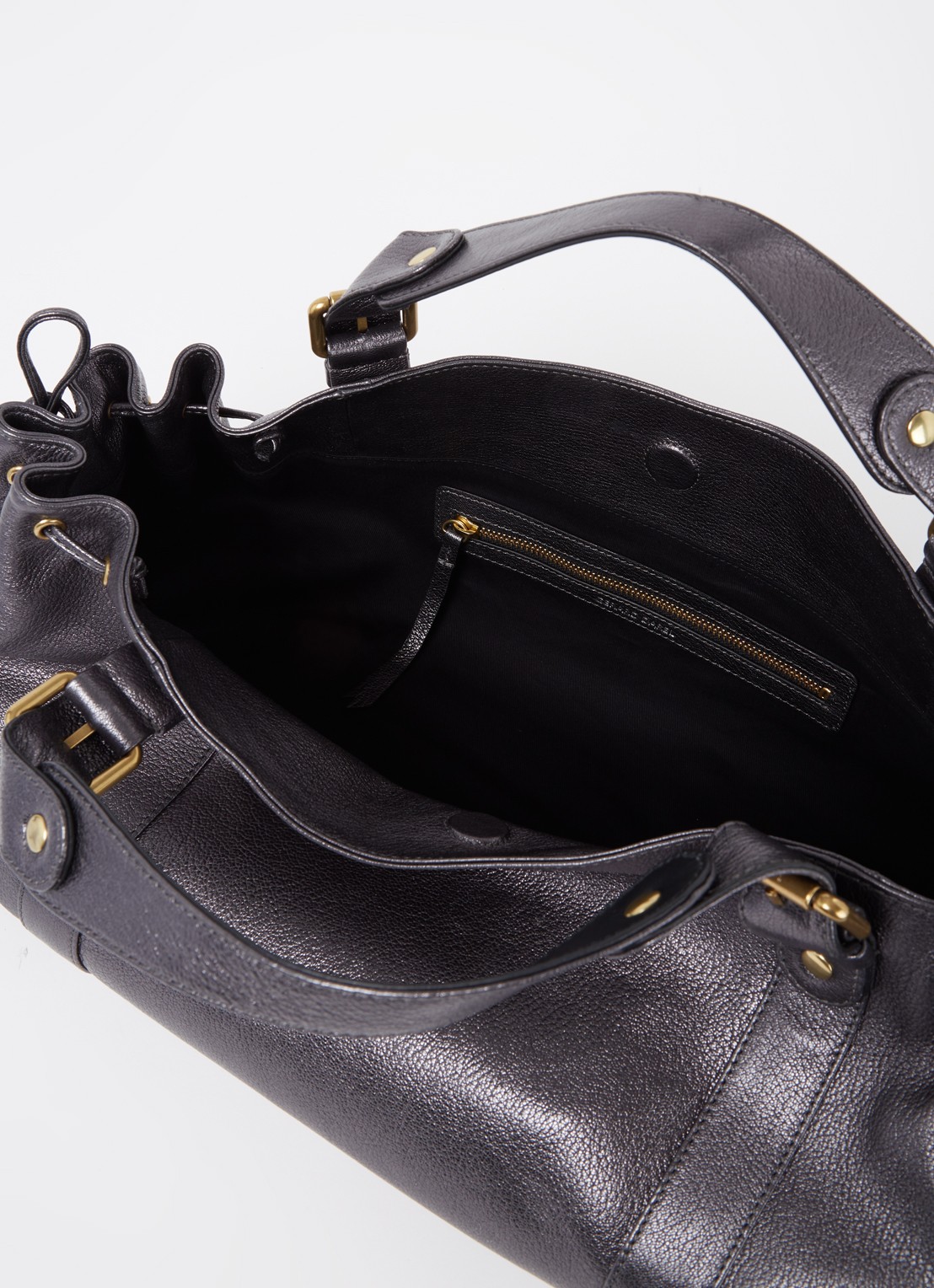 Gerard Darel 24H schoudertas van leer met metallic finish - detail 3 antraciet