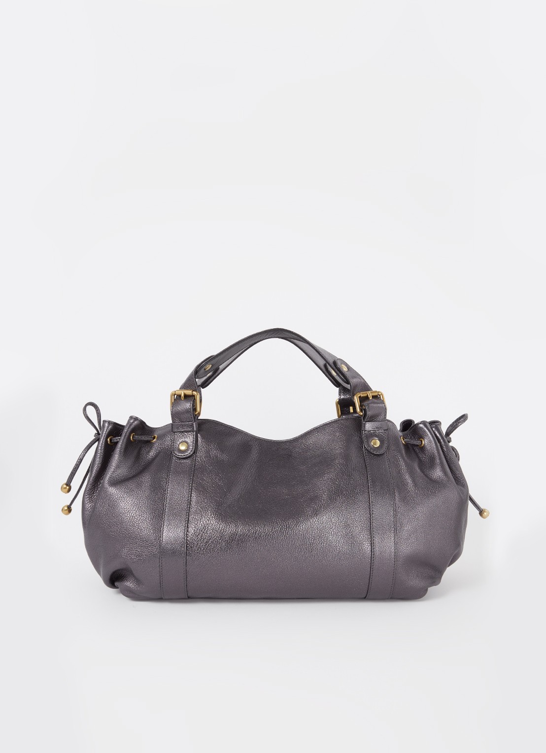 Gerard Darel 24H schoudertas van leer met metallic finish - voorkant 2 antraciet