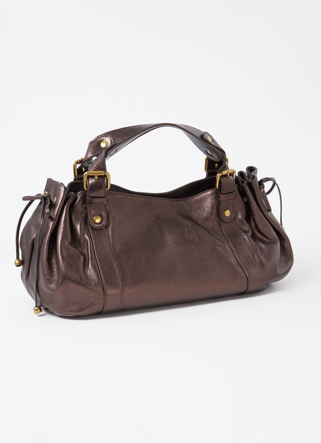 Gerard Darel 24H schoudertas van leer met metallic finish - achterkant kastanjebruin